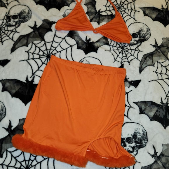 Orange Fuzzy Mesh Skirt Set - Picture 8 of 16